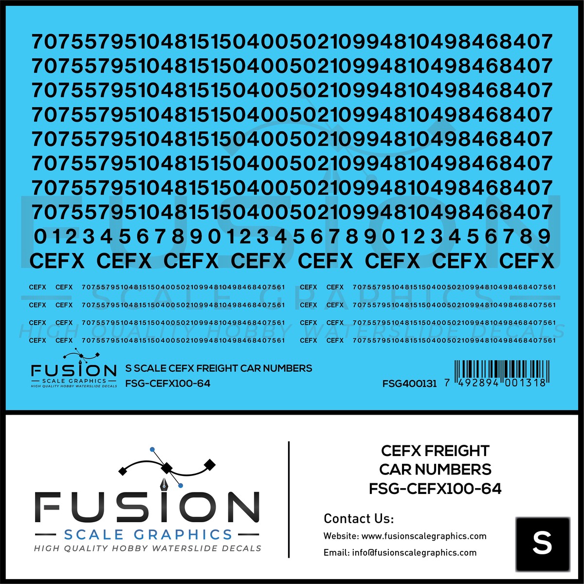 S Scale CEFX Freight Car Numbering Decal Set