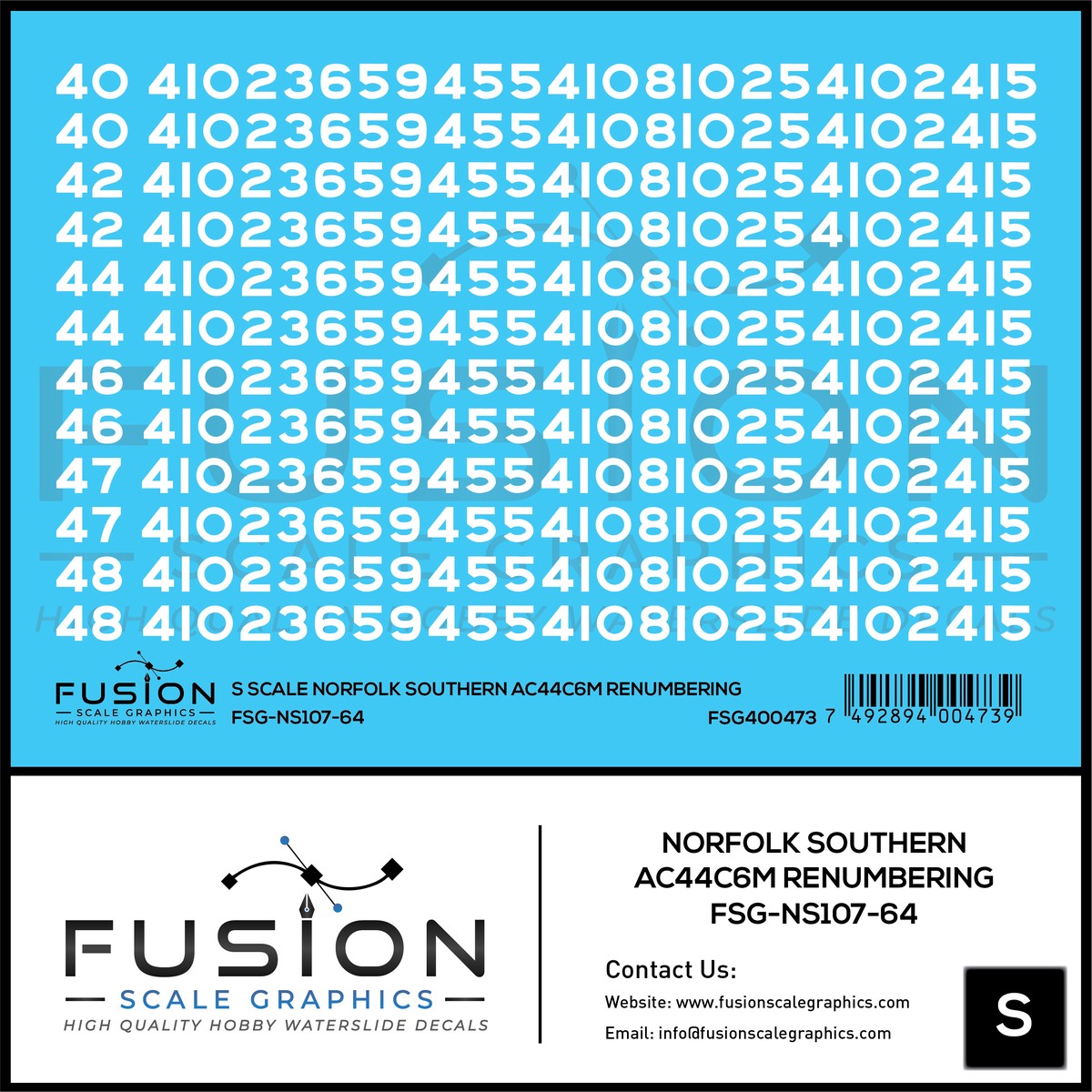 S Scale Norfolk Southern GE AC44C6M Locomotive Renumbering Decal Set