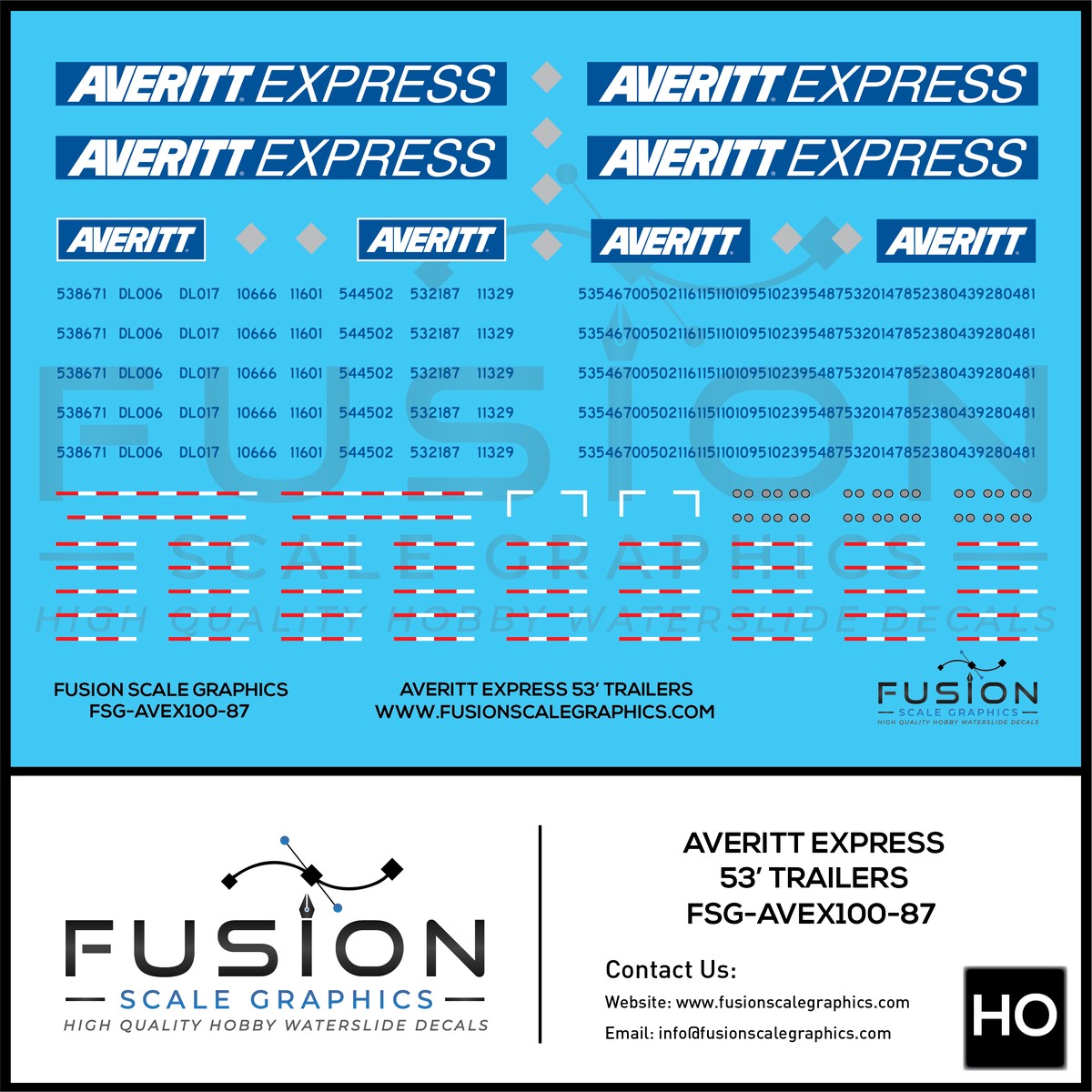 HO Scale Averitt Express 53′ Semi Trailers Decal Set