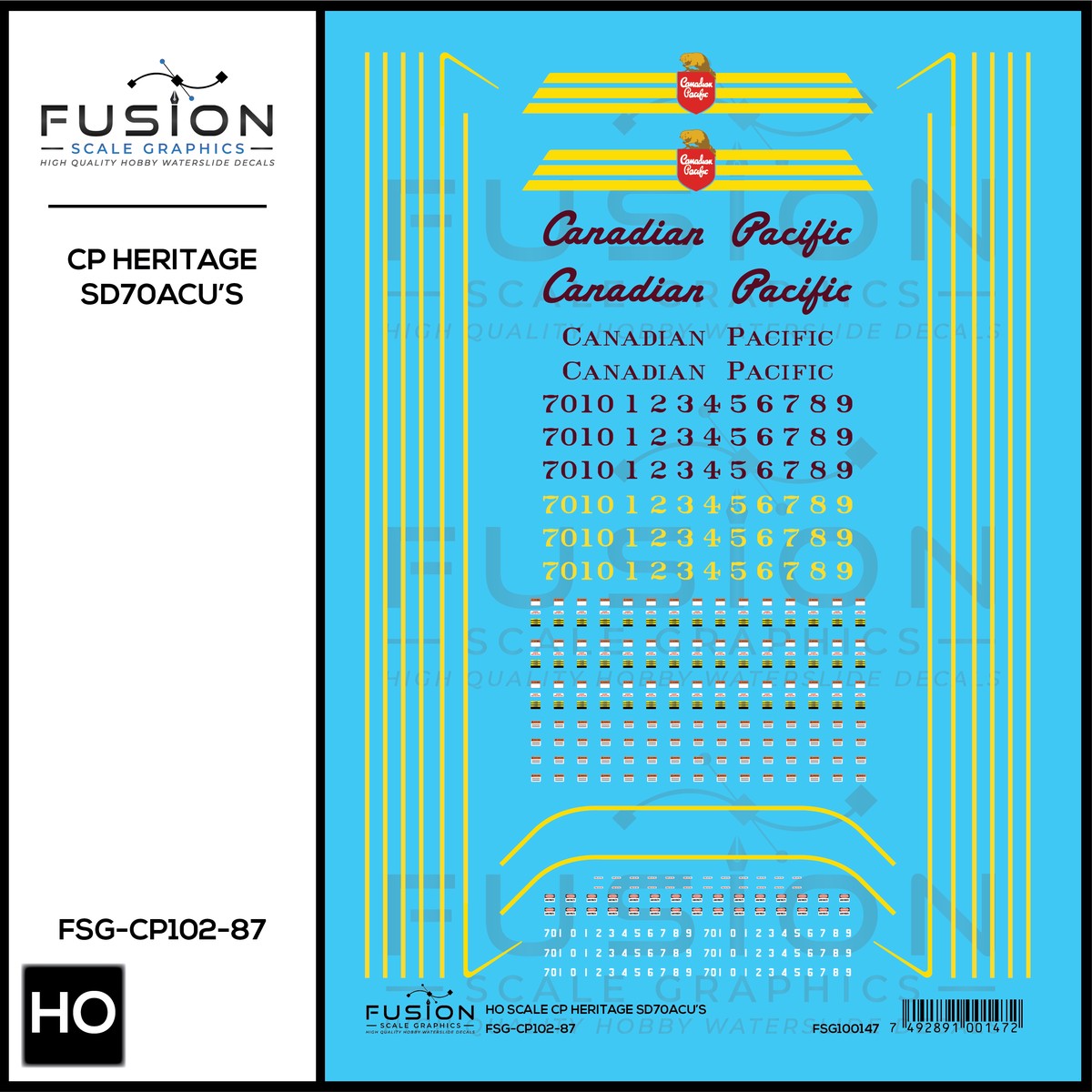 HO Scale Canadian Pacific Heritage SD70ACU Locomotives Decal Set