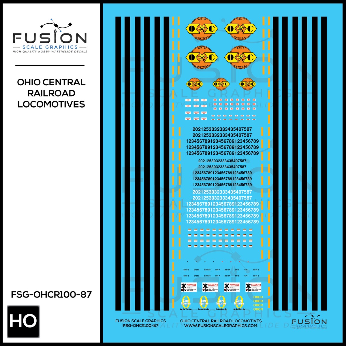 HO Scale Ohio Central Railroad Locomotive Decal Set