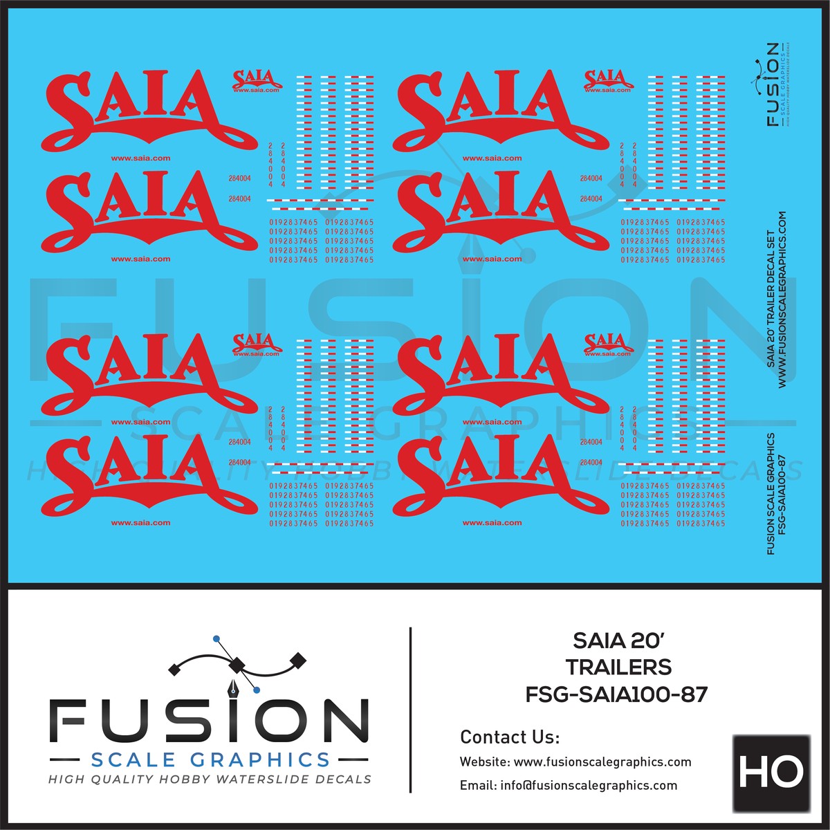 HO Scale Saia 20′ Trailer Decal Set