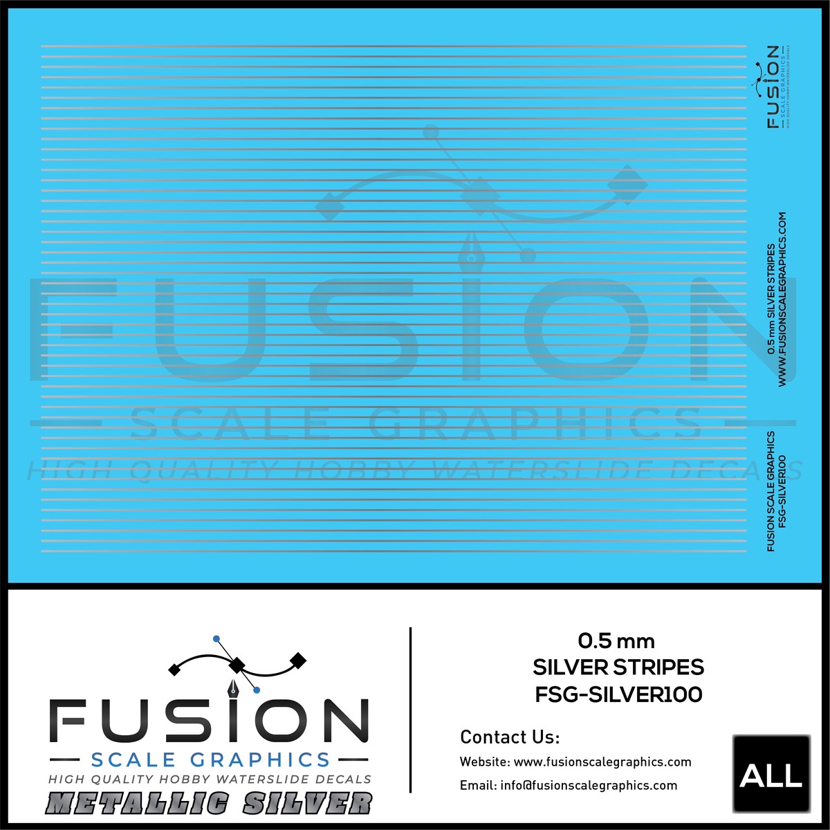 Metallic Silver 0.5mm Wide Stripe Decal Set