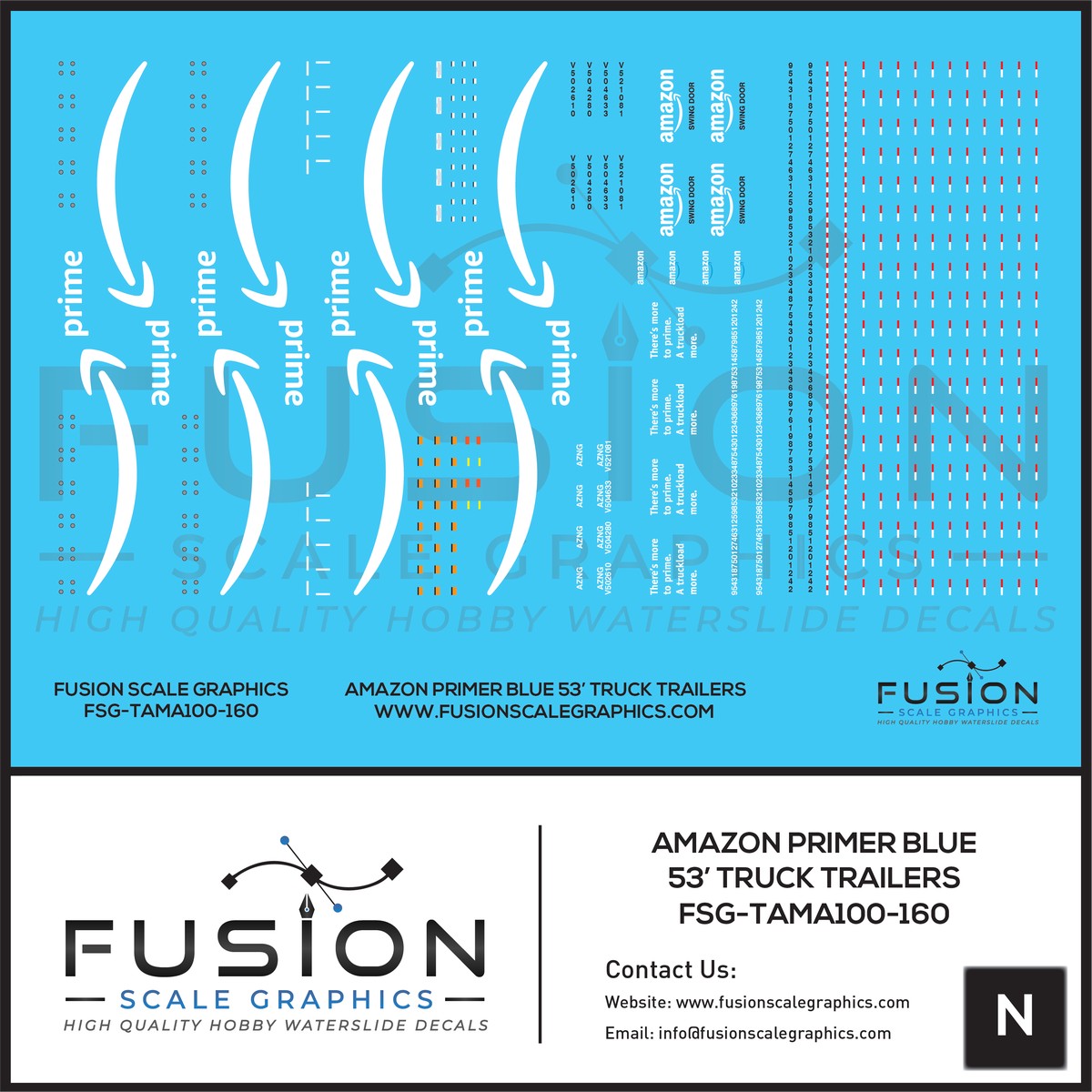 N Scale Amazon Blue 53′ Truck Trailer Decal Set Little P Logo