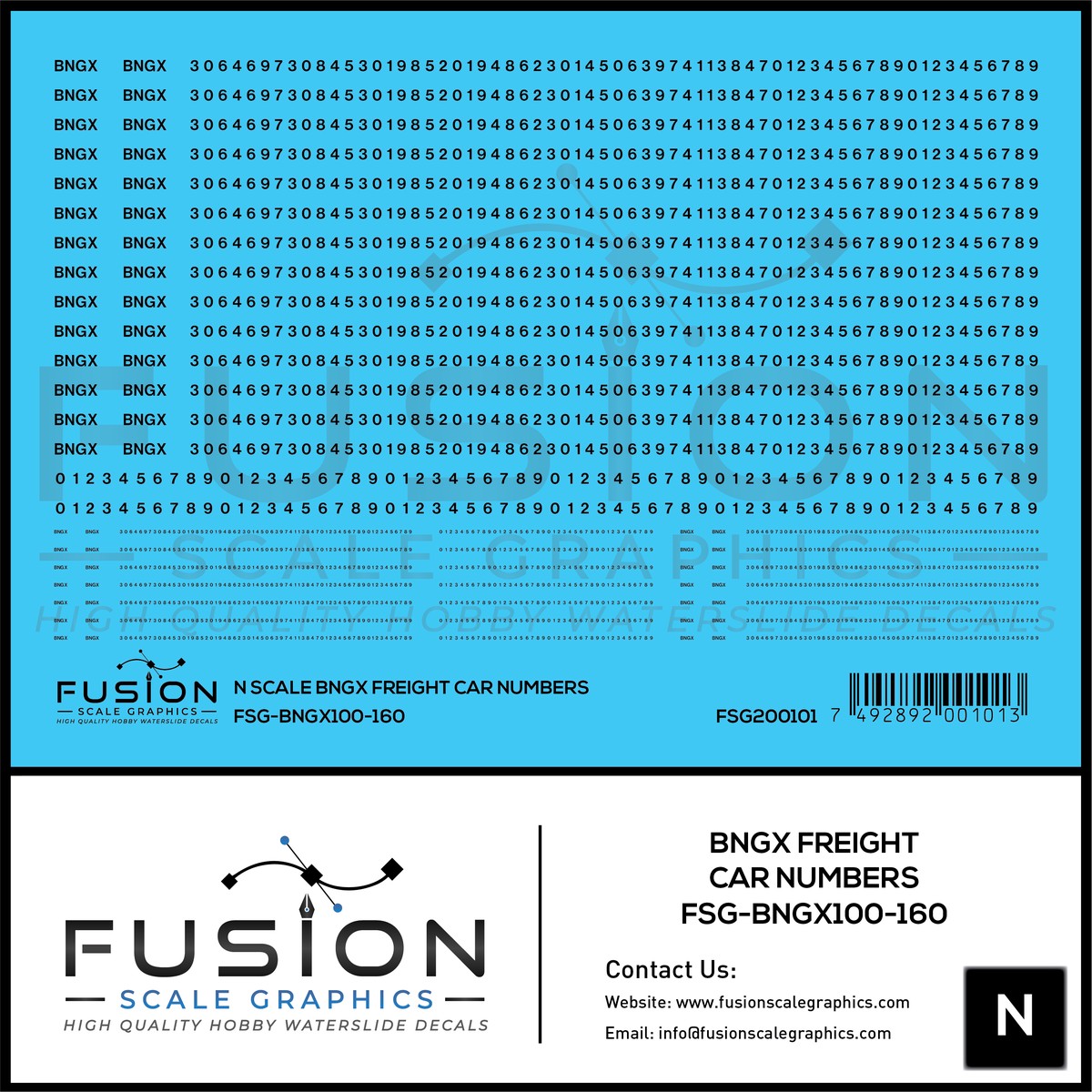 N Scale BNGX Freight Car Number Patching Decal Set