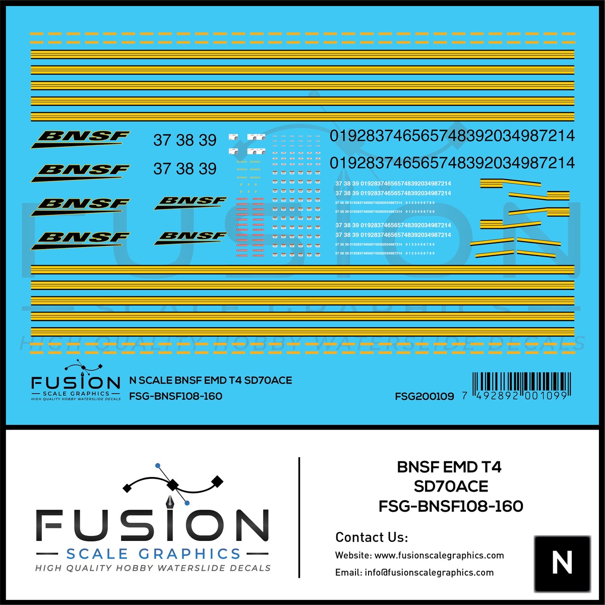 N Scale BNSF EMD Tier 4 SD70ACE Locomotive Decal Set