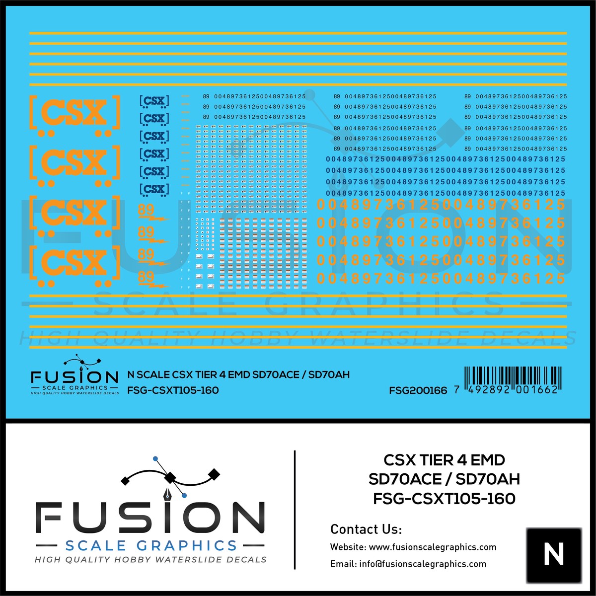 N Scale CSX EMD T4 SD70ACE SD70AH Locomotive Decal Set