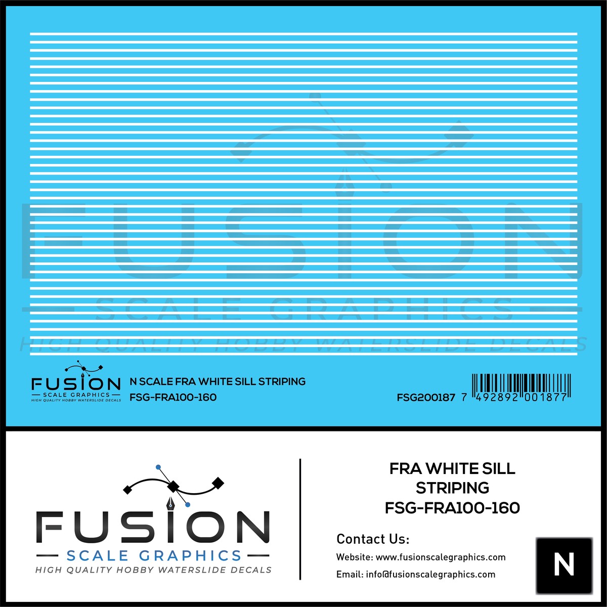 N Scale FRA White Safety Sill Striping Decal Set