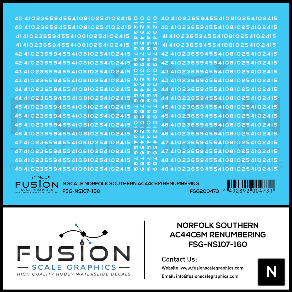 N Scale Norfolk Southern GE AC44C6M Locomotive Renumbering Decal Set