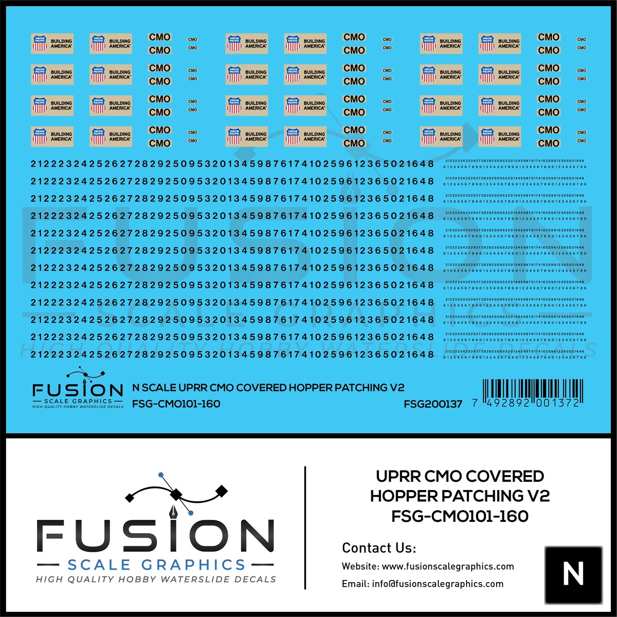 N Scale UPRR CMO Covered Hopper Patching V2 Decal Set