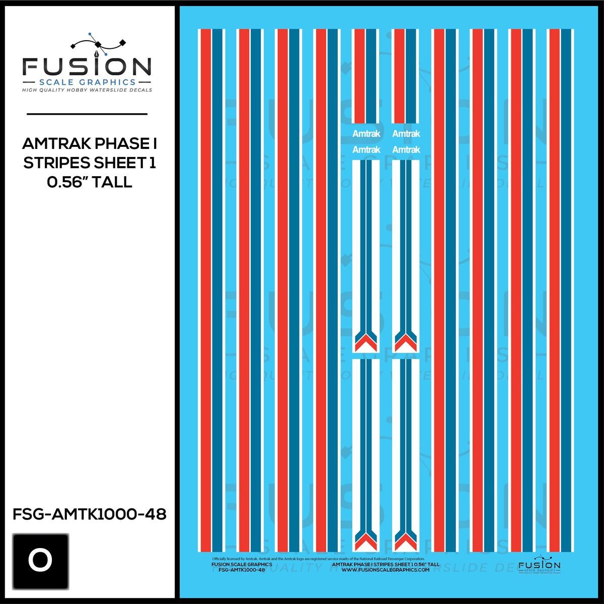 O Scale Amtrak Phase I Stripes Sheet 1 0.56 Tall Decal Set