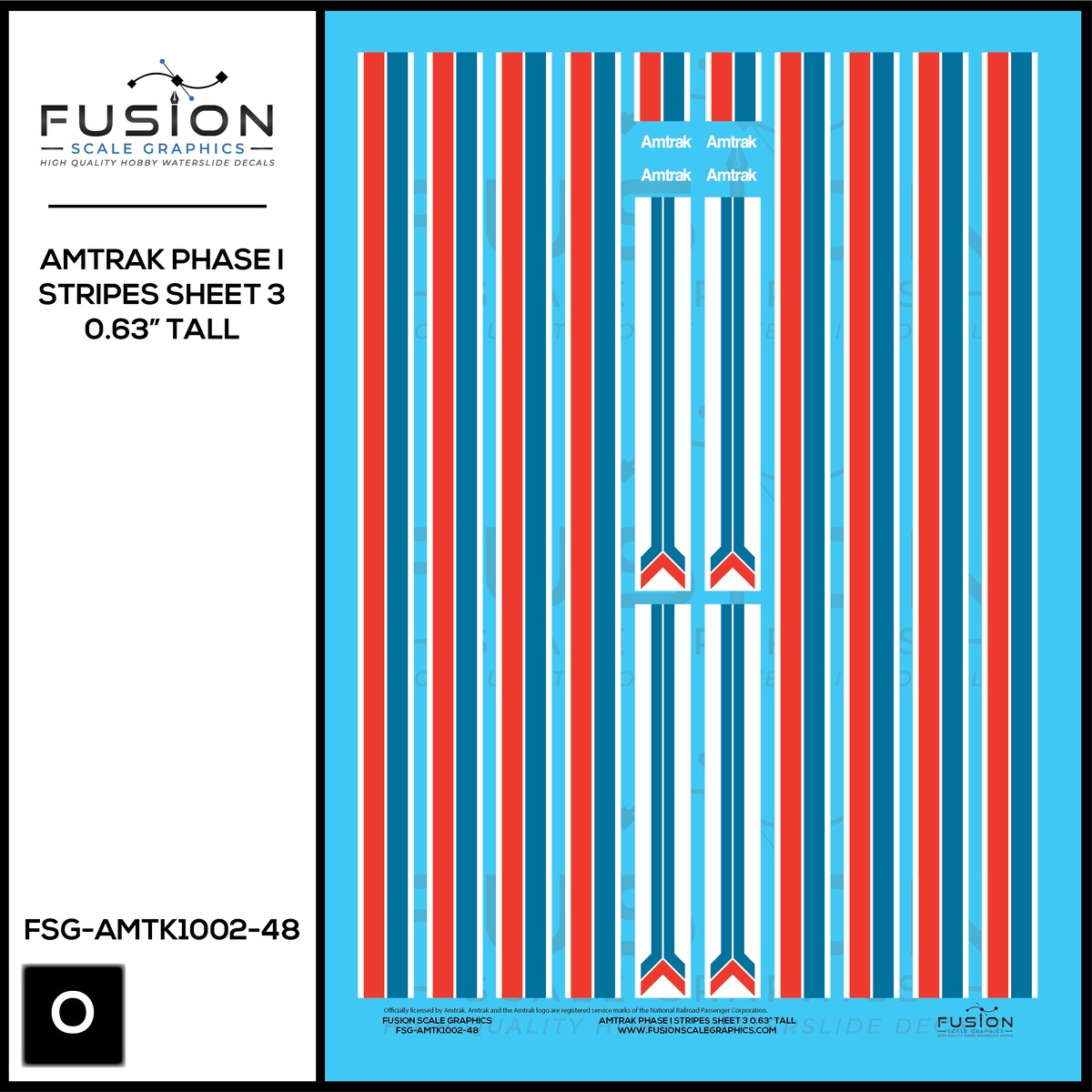 O Scale Amtrak Phase I Stripes Sheet 3 0.63 Tall Decal Set