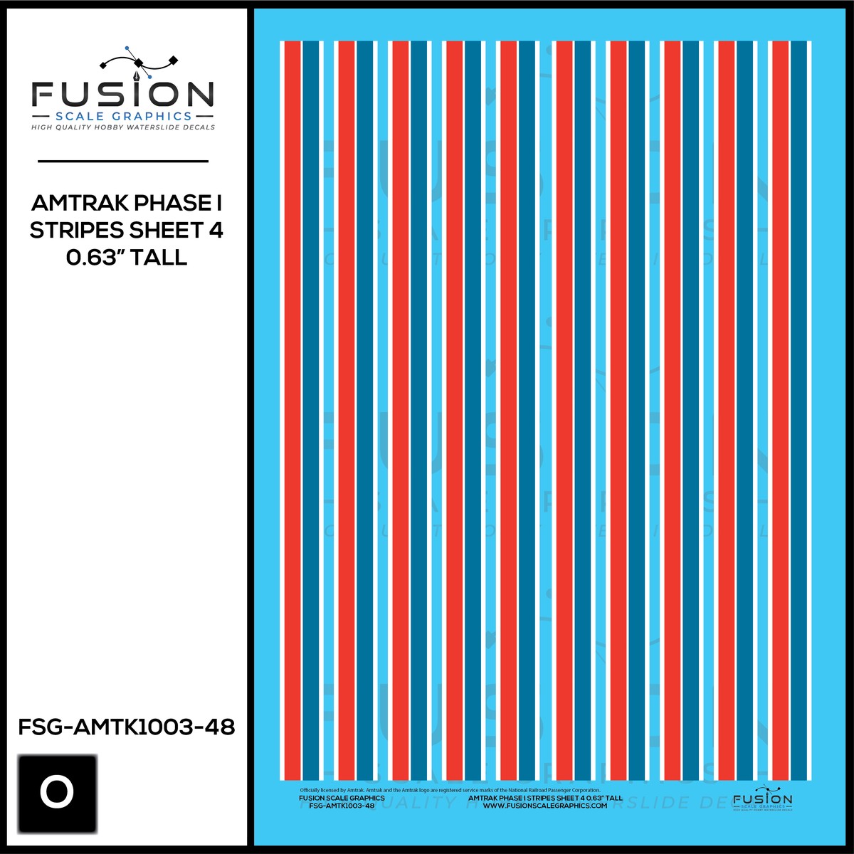 O Scale Amtrak Phase I Stripes Sheet 4 0.63 Tall Decal Set