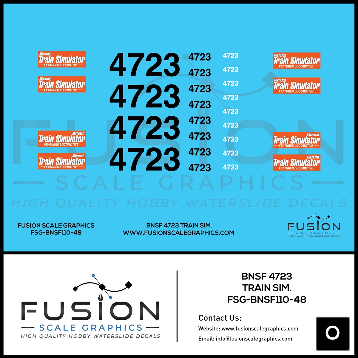 O Scale BNSF 4723 GE Dash 9 Train Sim Decal Set
