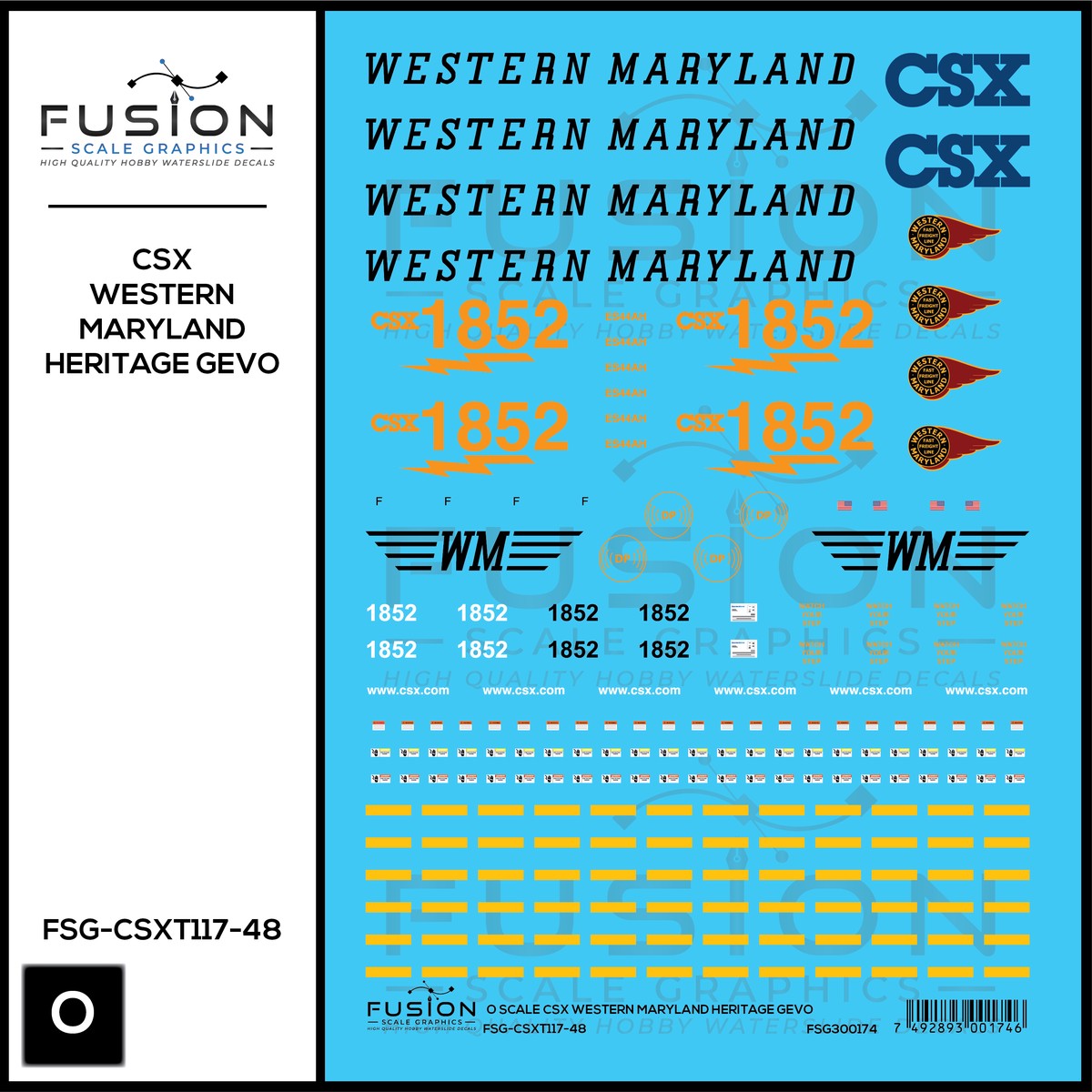 O Scale CSX Western Maryland Heritage GEVO Locomotive Decal Set
