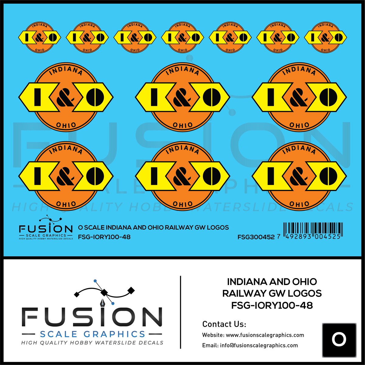 O Scale Indiana and Ohio Railway GW Railroad Logos Decal Set