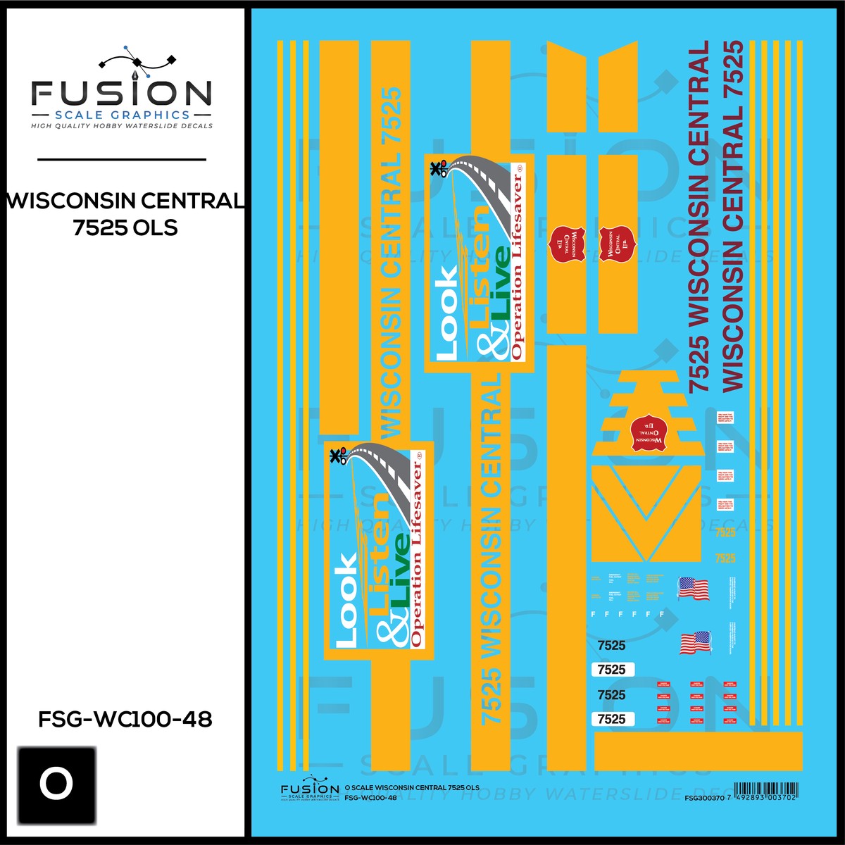 O Scale Wisconsin Central 7525 OLS SD45MQ-3 Locomotive Decal Set