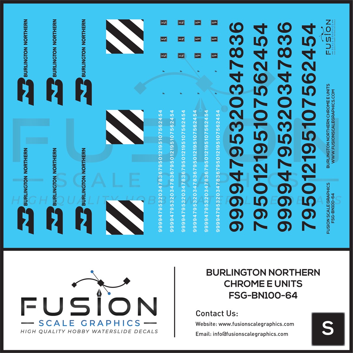 S Scale Burlington Northern Chrome E8 E9 Locomotive Decal Set