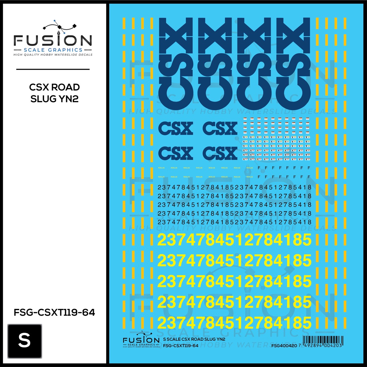 S Scale CSX Road Slug YN2 Decal Set