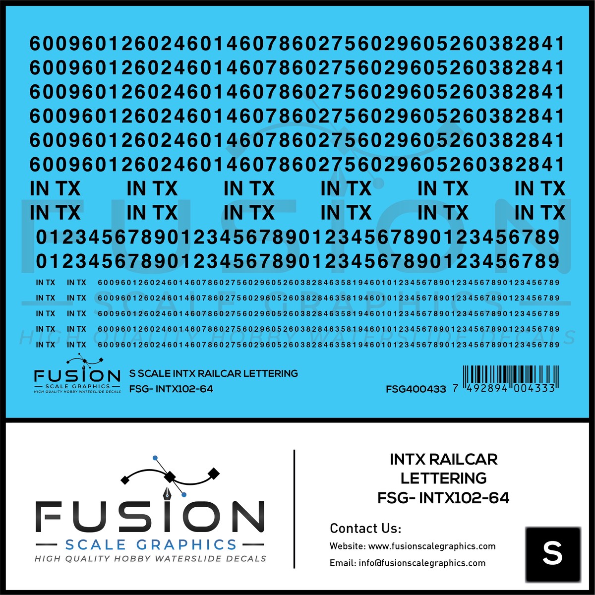 S Scale INTX Railcar Lettering Decal Set