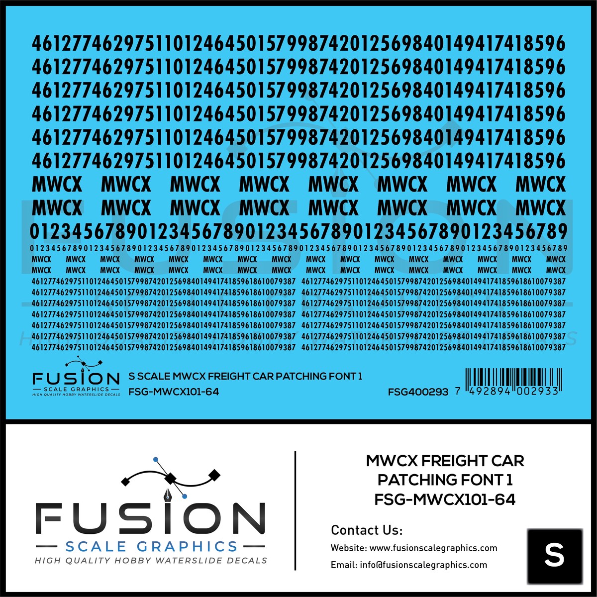S Scale MWCX Freight Car Patching Font 1 Decal Set