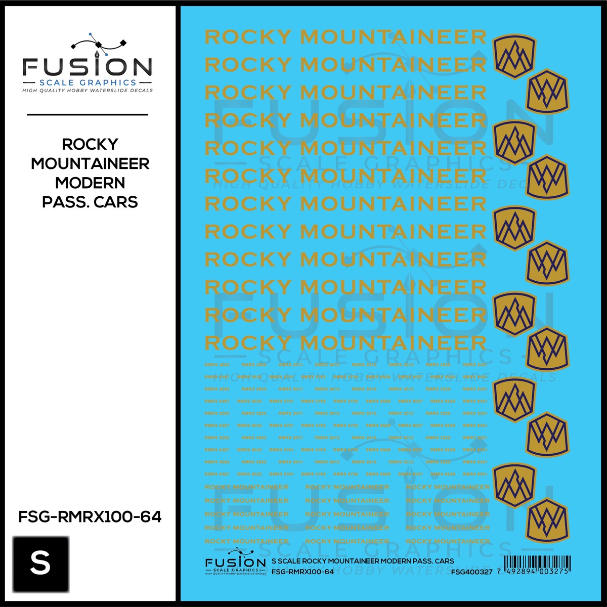 S Scale Rocky Mountaineer Modern Passenger Cars Decal Set