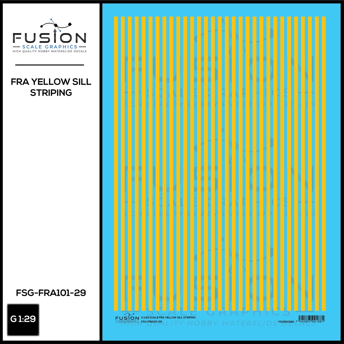 G 1:29 Scale FRA Yellow Sill Striping Decal Set