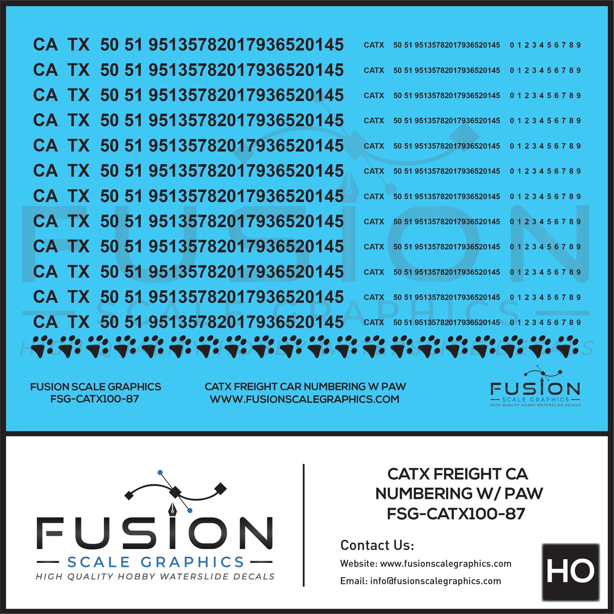 HO Scale CATX Freight Car Numbering Decal Set with Paw Print