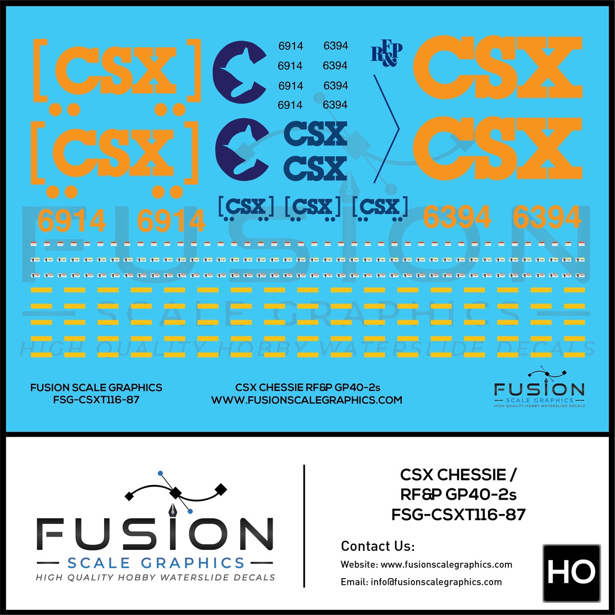 HO Scale Chessie and RF&P GP40-2 “Heritage” Locomotives Decal Set