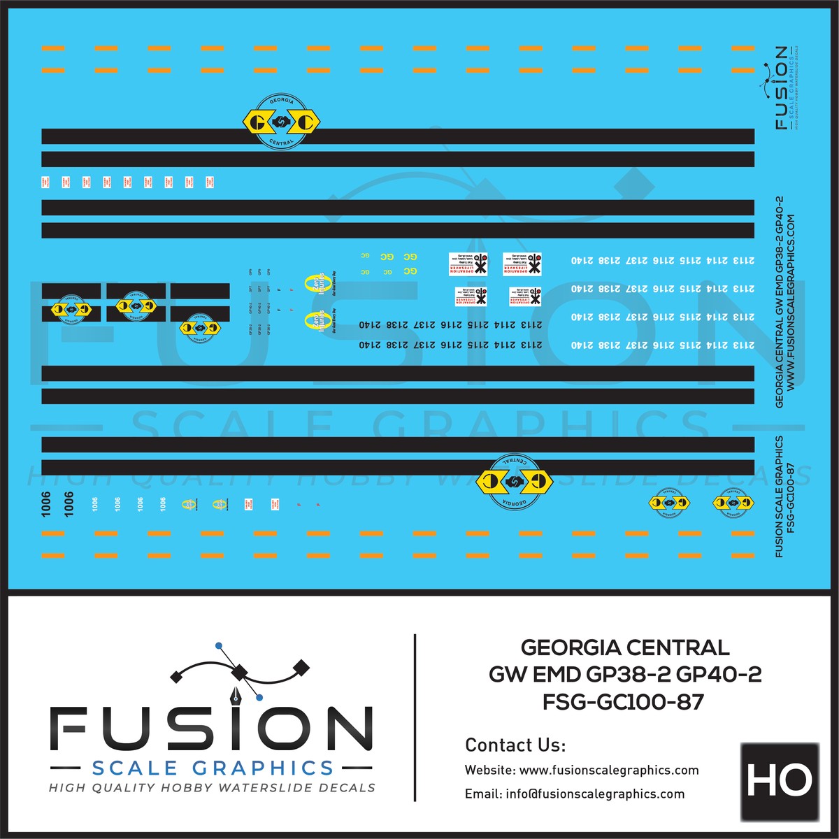 HO Scale Georgia Central EMD GP38-2 GP40-2 Locomotives Decal Set