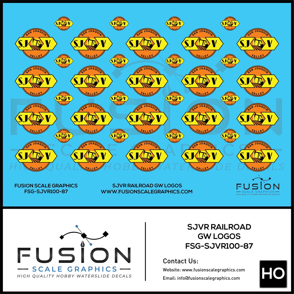 HO Scale San Joaquin Valley SJVR Railroad Logos Decal Set