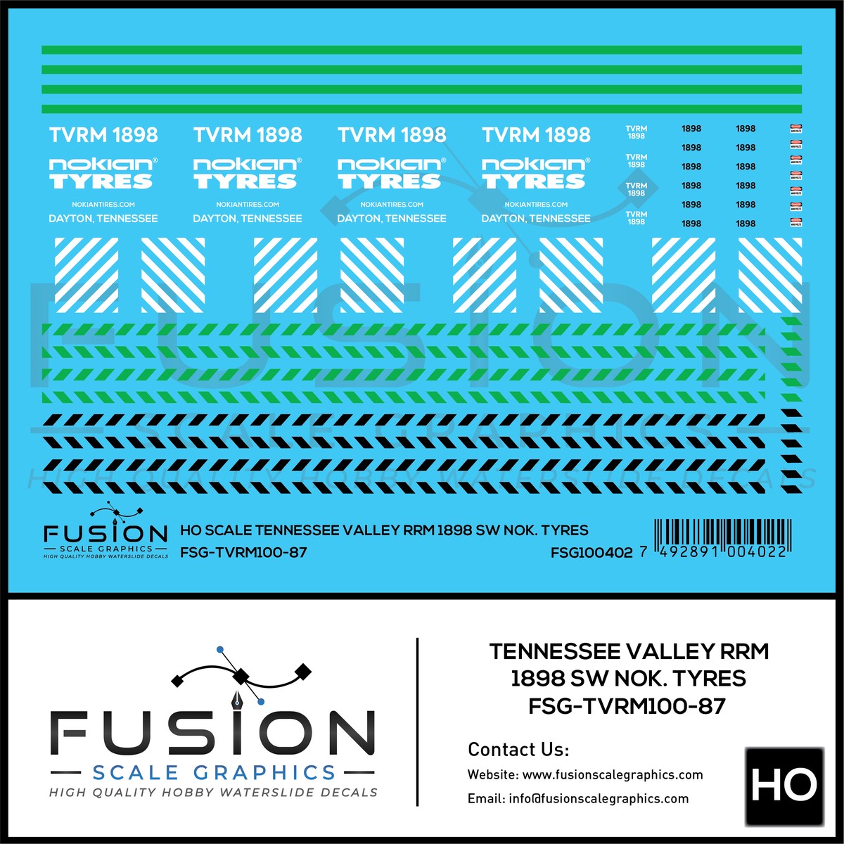 HO Scale Tennessee Valley Railroad Museum 1898 Nokian Tyres Decal Set