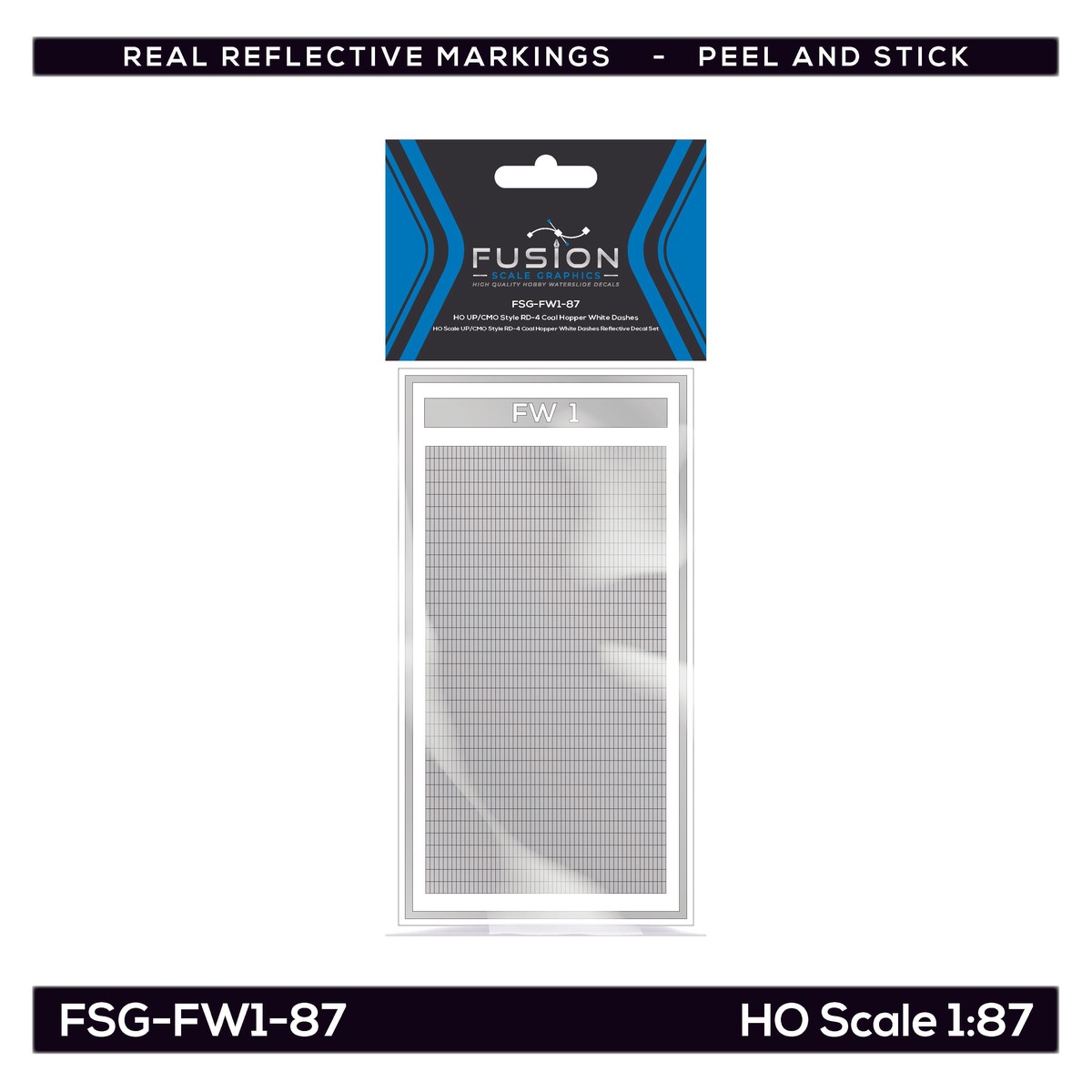 HO Scale UP/CMO Style RD-4 Coal Hopper White Dashes Reflective Decal Set