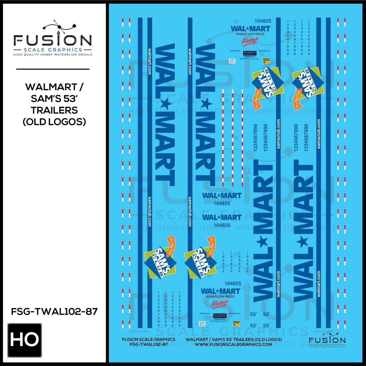 HO Scale Walmart / Sam’s Club Old Logo 53′ Trailers Decal Set
