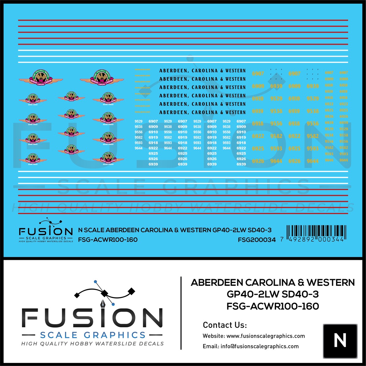N Scale Aberdeen Carolina & Western GP40-2LW & SD40-3 Locomotive Decal Set