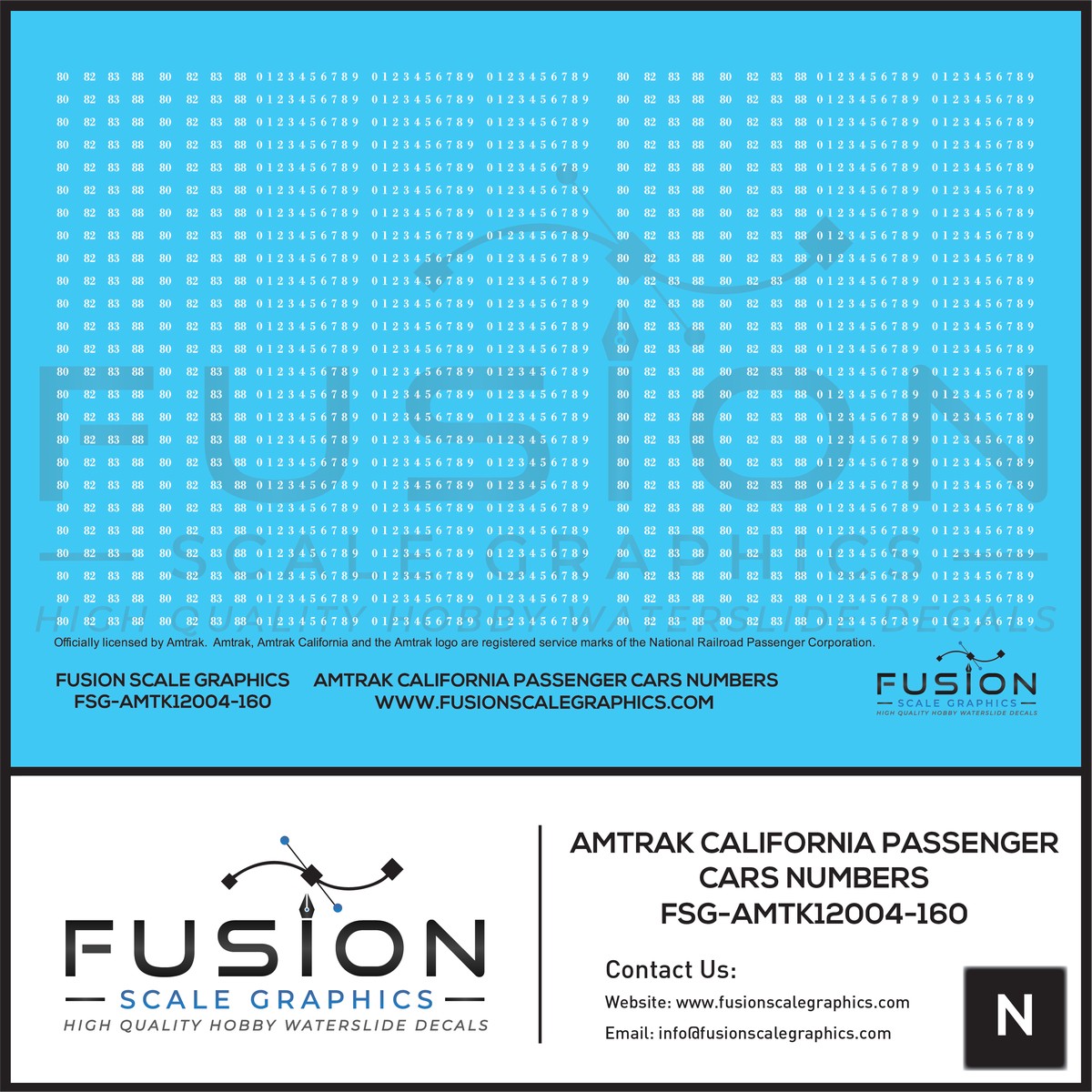 N Scale Amtrak California Passenger Car Numbers Decal Set