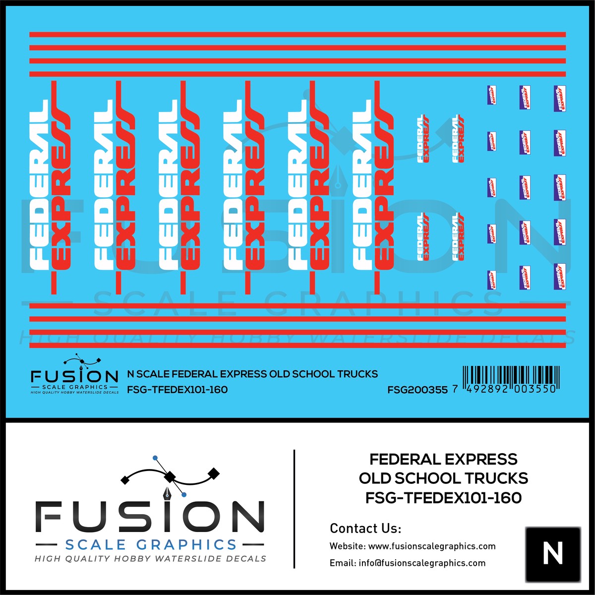 N Scale Federal Express Purple and White Old Trailers and Truck Decal Set