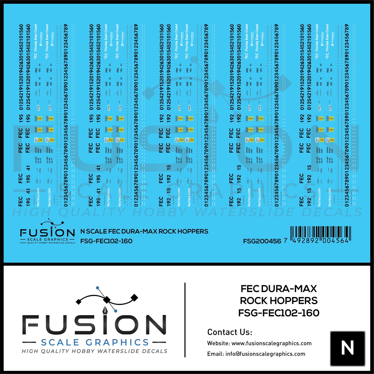 N Scale Florida East Coast Dura-Max Rock Hopper Cars Decal Set