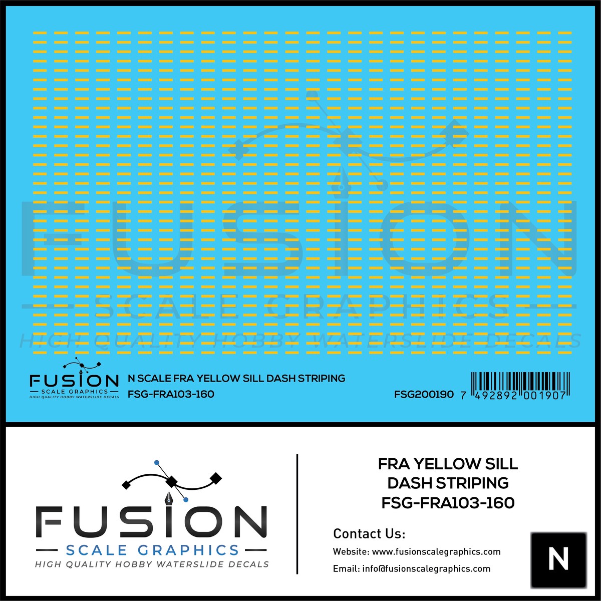 N Scale FRA Yellow Safety Dash Sill Striping Decal Set