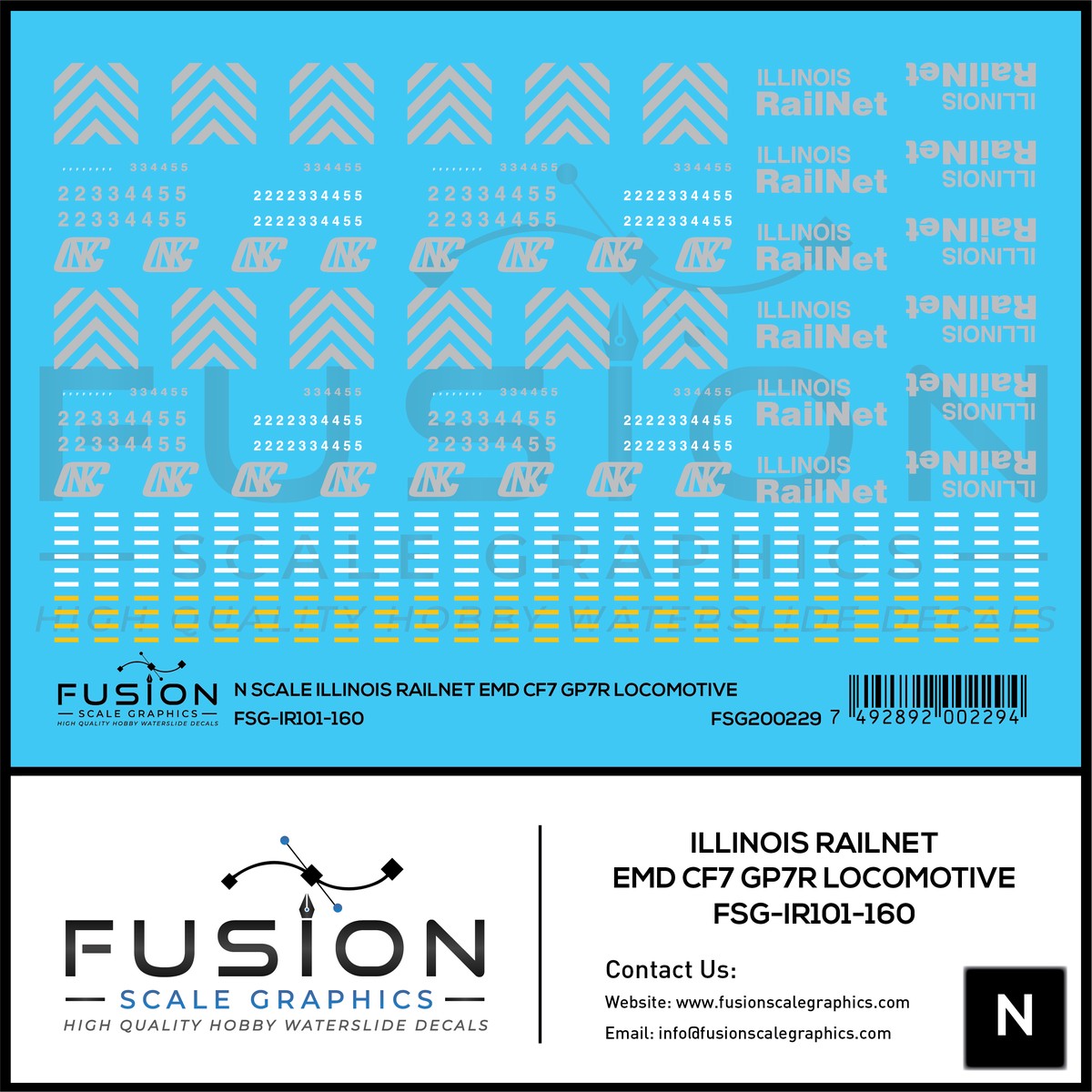 N Scale Illinois Railnet EMD CF7 GP7R Locomotive Decal Set