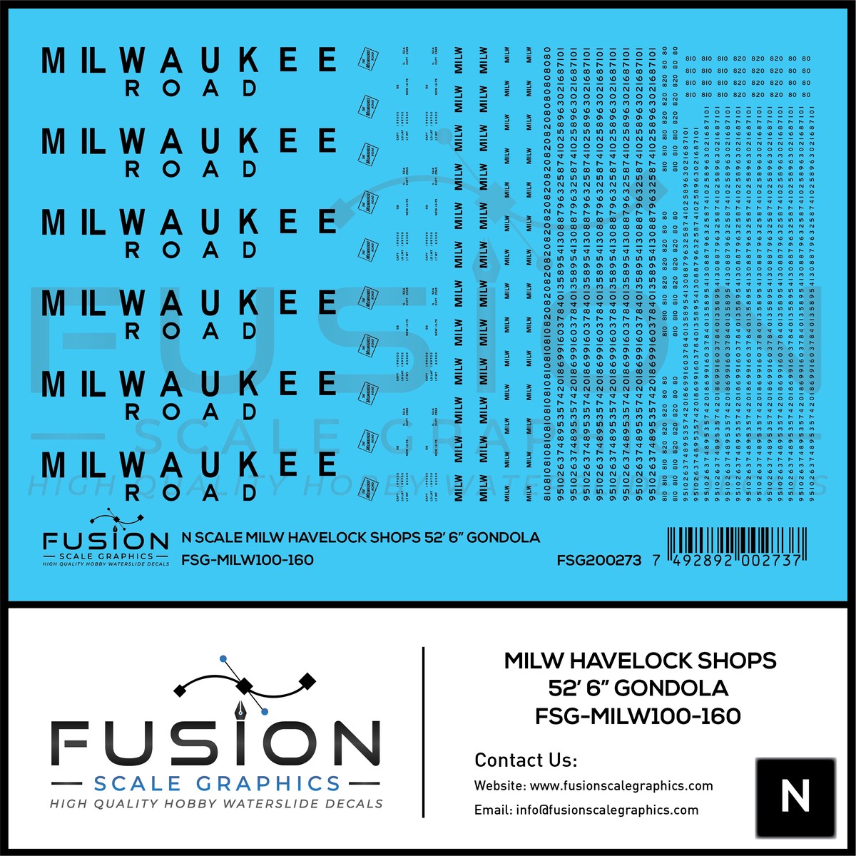 N Scale Milwaukee Road Havelock Shops 52′ 6″ Gondola Decal Set