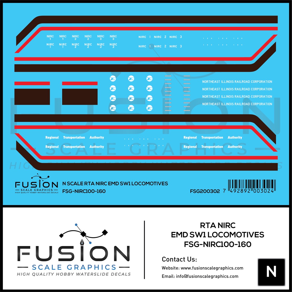 N Scale RTA Northeast Illinois Railroad Corp EMD SW1 Locomotives Decal Set