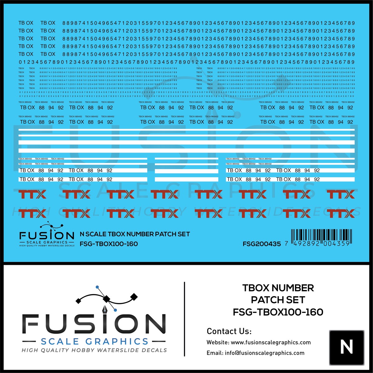 N Scale TBOX Car Number Patching Decal Set