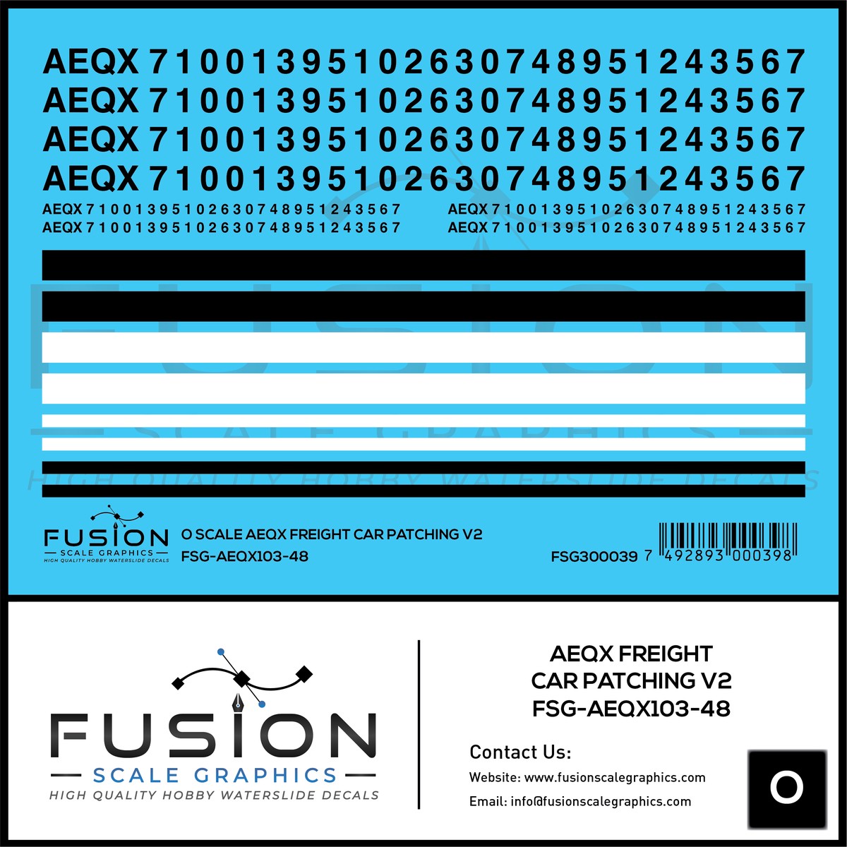 O Scale AEQX Black Freight Car Patching Decal Set V2