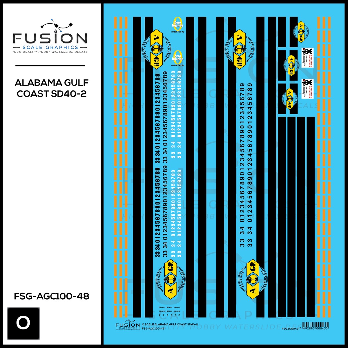 O Scale Alabama Gulf Coast EMD SD40-2 Locomotive Decal Set