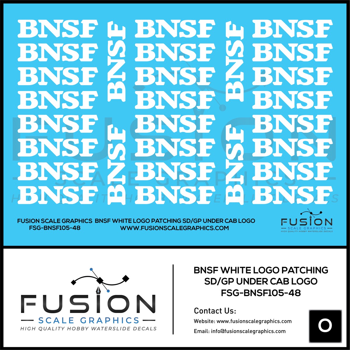 O Scale BNSF White Logo Locomotive Patching Decal Set
