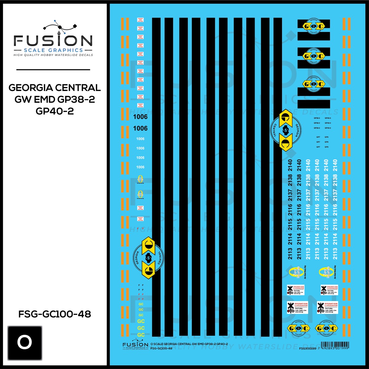 O Scale Georgia Central GW EMD GP38-2 & GP40-2 Locomotives Decal Set