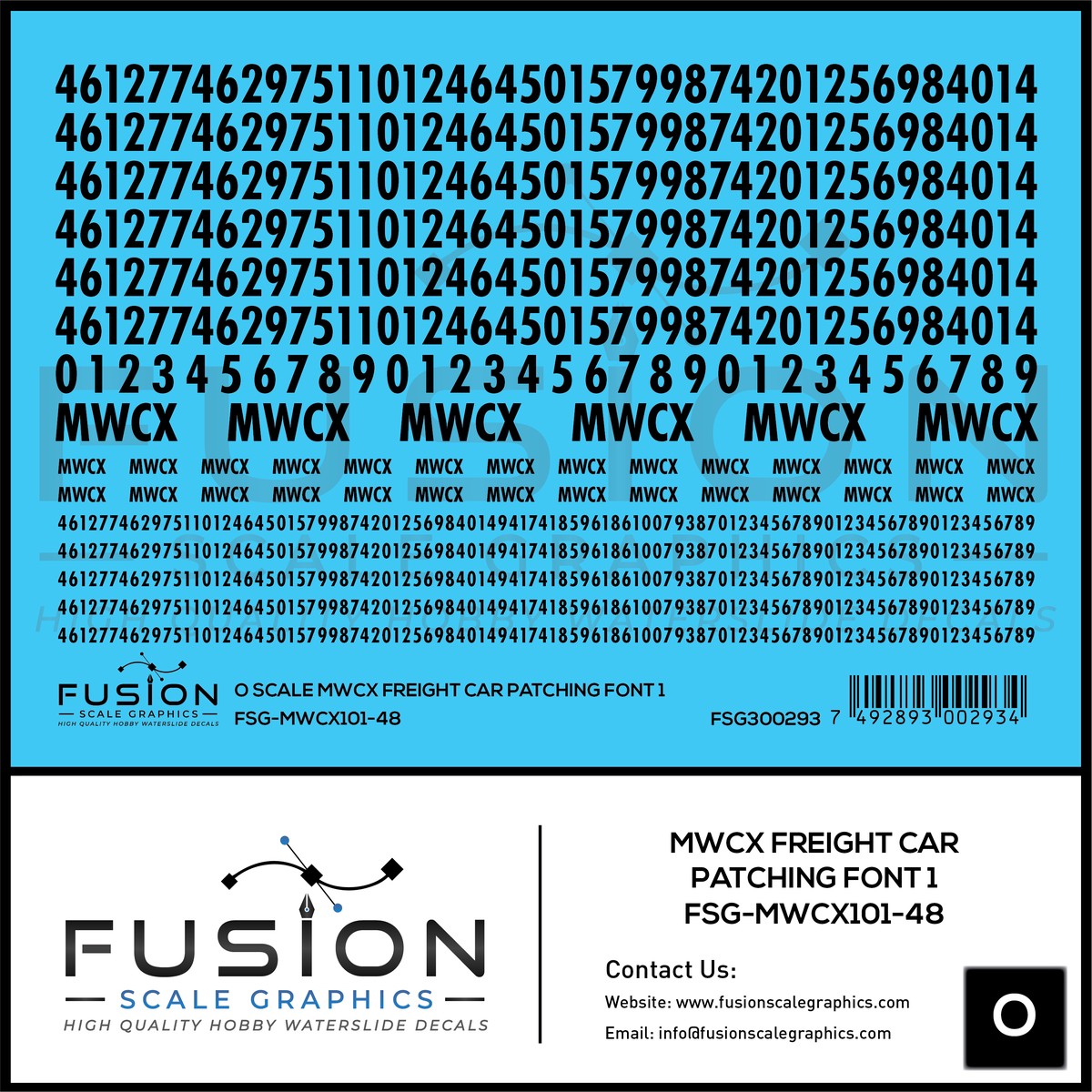 O Scale MWCX Freight Car Patching Font 1 Decal Set