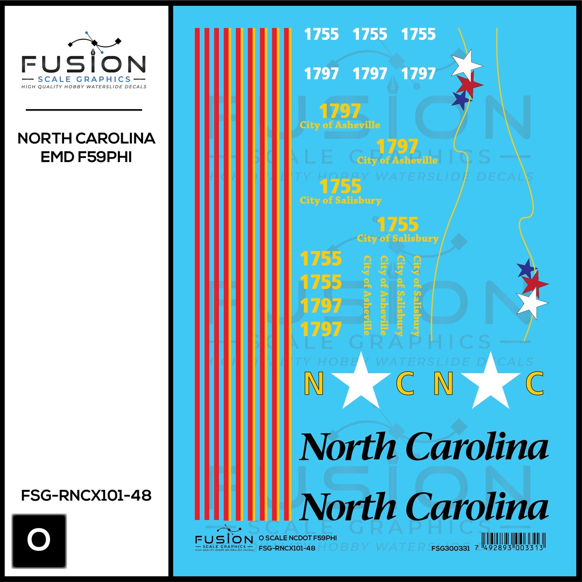 O Scale North Carolina E DOT EMD F59PHI Locomotive Decal Set