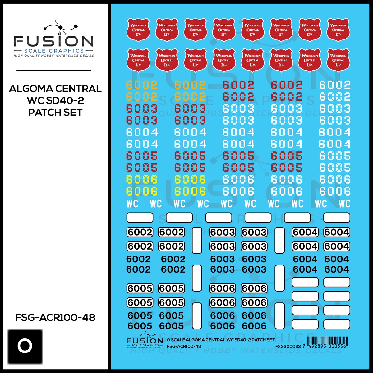 O Scale Wisconsin Central WC ex Algoma Central EMD SD40-2 Locomotive Stencil Patch Decal Set